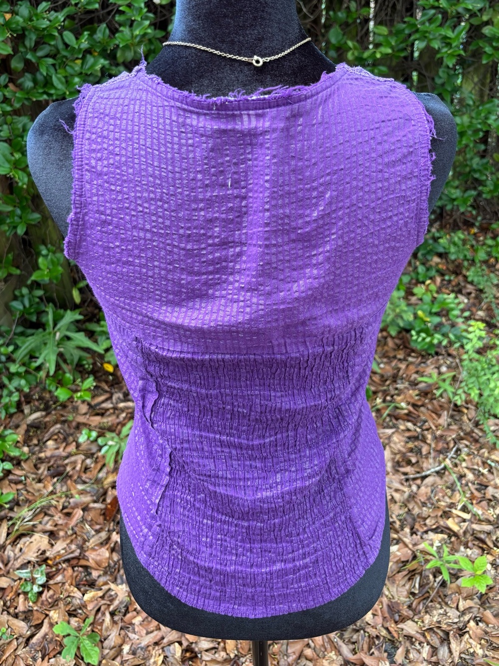 Royal Purple Button-Up Blouse with Lace Detailing - Picture 4 of 5